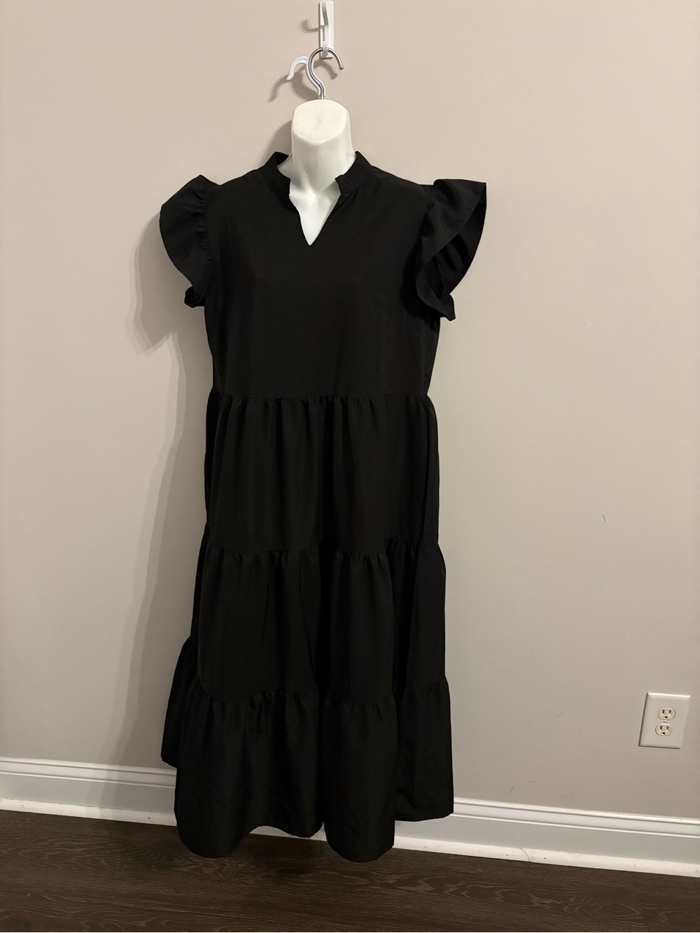 SHEIN Black Ruffle-Sleeve Tiered Maxi Dress